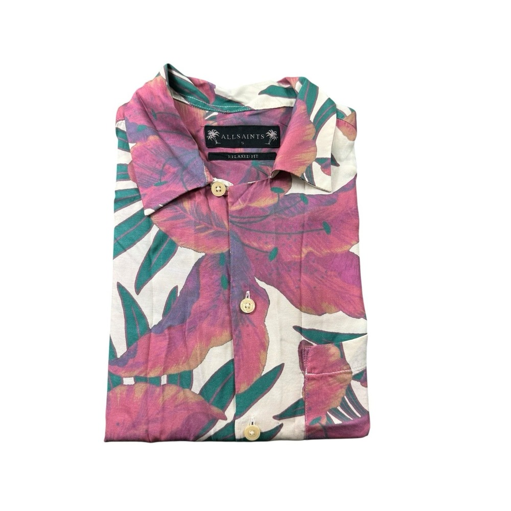 AllSaints Dustlands Floral Viscose Mens Button Front Shirt MS223X Small Relaxed
